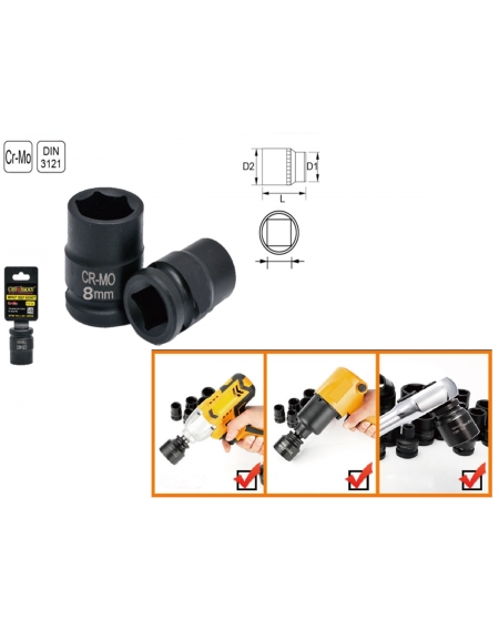 DOUILLE IMPACT 1/2" 8 MM