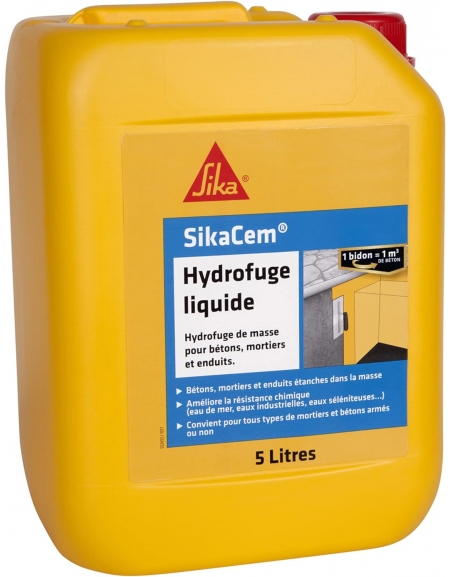 Hydrofuge de masse pour béton/mortier Sikacem® Hydrofuge liquide - bidon de 5 l